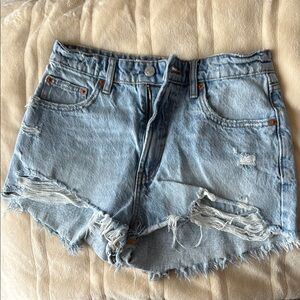 Zara Blue Jean Shorts Distressed High-Waisted